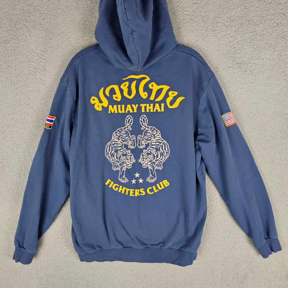 Kill Crew Hoodie Mens L Blue Muay Thai Fighters Club Tiger Graphic Pullover Gym